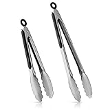 Ruzels Brushed Stainless Steel Locking Kitchen Tongs 9 Inch & 12 Inch Set Of 2