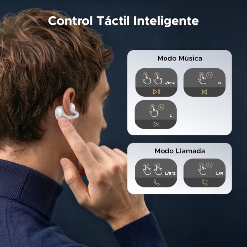 UGREEN HiTune S3 Air Audífonos Inalámbricos In Ear 35 Horas, Bluetooth 6.0 con 2 AI Micrófonos, Audífonos Open Ear 12 mm Diafragma, Control por App, IPX5 para Deportes al Aire Libre y Fitness, Blanco