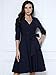 Miusol Women's Deep-V Neck Classical Bow Belt Vintage Casual Swing Dress (X-Large, Navy Blue)