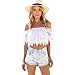 Orangeskycn Fashion Women Boho Lace White Blouse Off Shoulder Crop Shirt Tops (S)