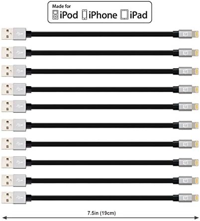 CreatePros Apple Certified Short Lightning to USB Cable with Aluminum Connectors for iPhone, iPad and iPod - 7.5 Inches (19 Centimeters) - Space Gray/Black, 10-Pack
