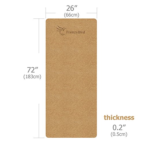FrenzyBird 5mm Natural Cork Yoga Mat with Oxford Mat Bag and Strap, Non-Slip, Double-Sided,Antimicrobial,Free of PVC and Other Harmful Chemicals, for Yoga,Hot Yoga and Pilates - Thumbnail 3
