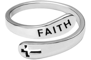 KOKOMA Faith Cross Sterling Silver Open Statement Rings Adjustable Minimalist Hope Love Eternity Wedding Band Promise Ring Wrap Finger Bands Fashion Jewelry Gifts for Women Girls Men Xmas