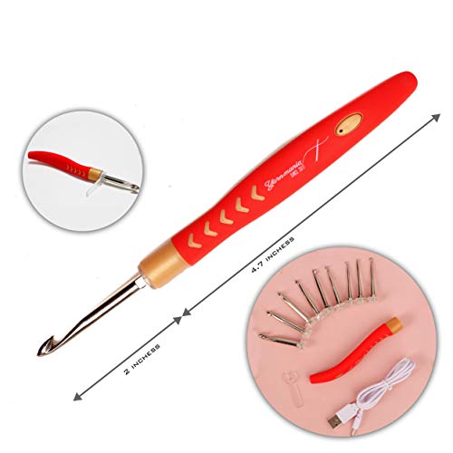 [All New Model] Yarn Mania Lighted Crochet Hooks | Light Up Crochet Hooks with Interchangeable Aluminum Heads (6 Sizes 2.5-6.5 mm) | Ergonomic Curve Shape and Soft Handle (Black)