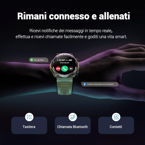 Blackview Men's Smartwatch, 1.45 Inches Military Smartwatch Fitness with Bluetooth Calls Smart Watch 100+ Sports Modes/Heart Rate Monitor/SpO2/Torch/Compass for Android iOS