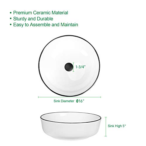 KSWIN Ceramic Bathroom Vessel Sink, Above Counter Vanity Sink with Faucet and Pop up Drain Combo