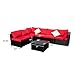 Outdoor Patio Furniture 7-pieces PE Rattan Wicker Sectional Red Cushioned Sofa Sets with 2 Pillows