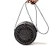 AOLVO Rattan Purse for Women Handwoven Round Rattan Bag Straw Beach Bag with Leather Straps - Black Retro Natural Straw Tote Bag Crossbody Bag Gift for Ladies