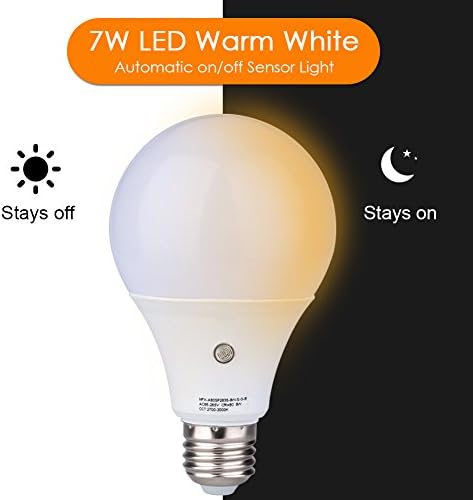 E27/E26 7-Watt 630Lumens LED Dusk-to-Dawn Sensor Light Bulbs Built-in Photosensor Detection Auto Switch Energy Saver Light Indoor/Outdoor Lighting Lamp for Porch Hallway Patio Garage Warm White 3000K