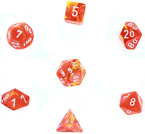 Chessex Dice: Polyhedral 7-Die Vortex Dice Set - Vortex Solar Orange Marble with White