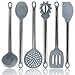 Grey and Black Kitchen Utensil Set for Cooking, Silicone Kitchen Utensils Set for Modern Cooking and Serving, Cooking Utensils for Nonstick Cookware Heat Resistant, 6-Piece Black Utensil Set