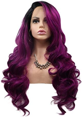 Purple Lace Front Wigs for Women Body Wave Long Synthetic Realistic Hair Wig with Black Roots Glueless Hair Replacement Wigs 24INCHES - Image 3