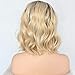 QDBOWIN QUEEN HAIR Brown Rooted Honey Blonde Ombre Lace Front Wigs for Women Flawless Wavy Bob Hair Heat Resistant Synthetic Wig Half Hand Tied 14 inch