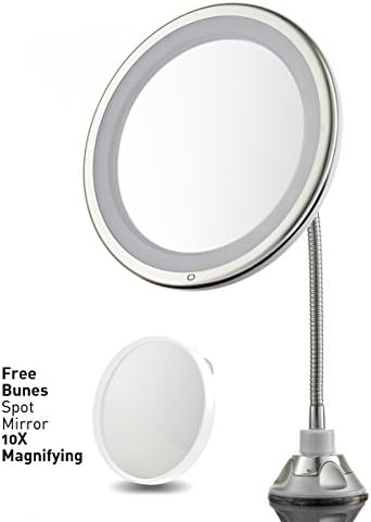 Lighted Makeup Mirror - 10” Long Gooseneck Mirror - Warm LED Light, Cordless, Adjustable, Bathroom Vanity Dresser Mirror, Compact Travel Mirror