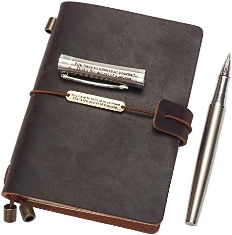 Refillable Genuine Leather Journal Travel Notebook and Pen Set for Men & Women, Best Gift for Travelers, 5.3 x 4 Inches (You have to believe in yourself. That's.)