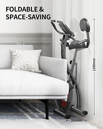 PROIRON Folding Exercise Bike, Fitness Exercise Bike with Backrest, Resistance Band, 8 Levels Magnetic Resistance, Pulse Sensor, Height Adjustable, Weight Max 120 kg…
