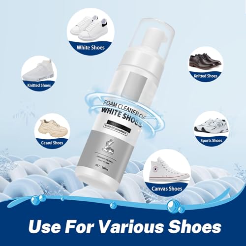 Shoe Cleaning Kit, 200ml White Shoe Cleaner with Brush, Foam Sneaker Cleaner Removes Dirt and Stain, Shoe Cleaner Kit with Brush for White Shoes, Leather, Knit, Boots, Canvas, Suede, PU, Fabric