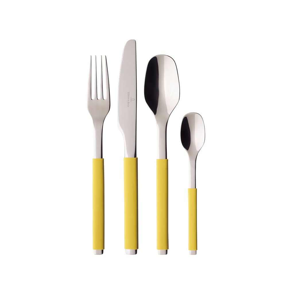 Villeroy & Boch S+ Lemon Pie Cutlery for up to 6 Persons, 24-Pieces, Stainless Steel, Handle Coated with Yellow Silicone
