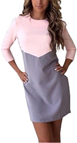 Women Autumn Winter Dress Sexy Casual Patchwork Mini Dress O-Neck Three Quarter Sleeve Bodycon Dress Vestidos Plus Size GV397 Pink Gray S