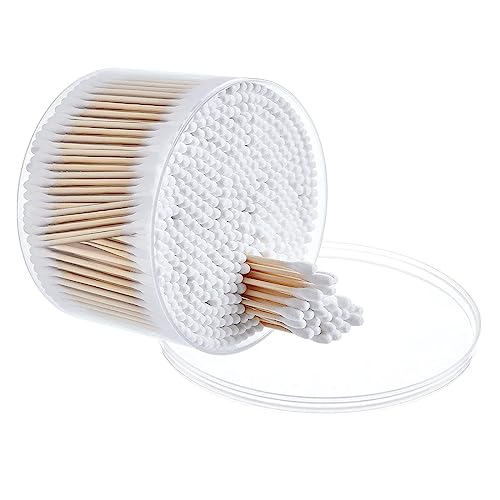 MOCUI Bamboo Cotton Swabs Double-Tipped Round Thick Tips | 100% Cotton Biodegradable & Organic Unbleached Natural | Q-tips Safety Swabs | Wooden Cotton Buds For Ears Makeup or Nails 500 Count