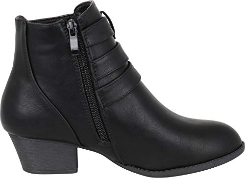 TOP Moda Cl-14 Women's Buckle Straps Stacked Low Heel Ankle Booties,Black,6 - Thumbnail 6