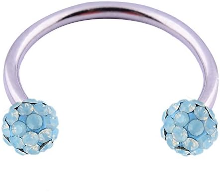 16GA 3/8" Made with Swarovski Crystals Double Crystal Disco Ferido Ball Horseshoes Nose Piercing - Air Blue Opal