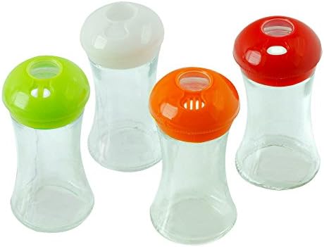 Set of 4 Clear Glass Spice Jars - Color Top with 4-Position Dispenser
