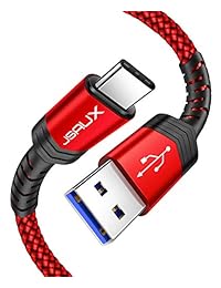 USB C 3.0 Cable Fast Charging, JSAUX 2 Pack [3.3ft+6.6ft] USB A 3.0 to Type C Charger Cord Nylon Braided Compatible with Galaxy S10 S9 S8 Plus Note 10 9 8, Moto Z, LG V30 V50 G8 G6 and More (Red)