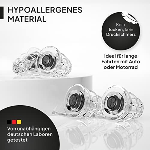 Senner MotoPro Ear Protection Ear Plugs for Motorbike and Motorsport, Very Easy to Carry and Quiet, Reduces Wind Noise, Traffic Stays Audible, with Aluminium Case, Reusable