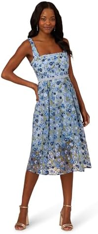 adrianna papell short sleeve floral embroidered a line dress Adrianna Papell Womens Floral Short Dress Multicolor 4 at Amazon Women's  Clothing store