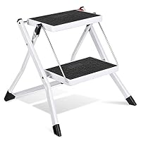 Delxo 2 Step Stool Stepladders Lightweight White Folding Step Ladder with Handgrip Anti-Slip Sturdy and Wide Pedal Steel Ladder Mini-Stool 250lbs 2-Feet