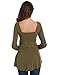 Blooming Jelly Women's Square Neck Long Sleeve Tunic Shirt Slim Ruched Empire Waist Tops,Army Gree, XL