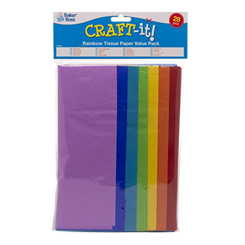 Baker Ross Rainbow Coloured Tissue Paper Sheets (Pack of 28) AW368, 7 Assorted Rainbow Colours for Arts and Crafts Activities