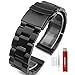 Hstrap Black 18mm Stainless Steel Watch Bands Brushed Finish Watch Strap Double Buckle Bracelet