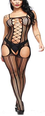 BECHARNY Bodystocking -Fishnet Striped Crotchless Bodysuit Lingerie for Women