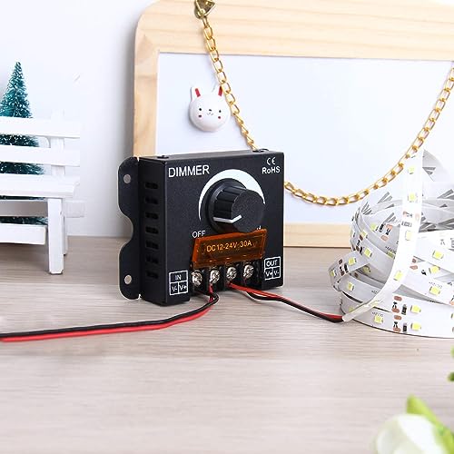 TERRIFI DC 12V-24V 30A LED Light Strip Dimmer, PWM Dimming Controller with ON/Off Switch Knob, Aluminum Case for 5050 3528 LED Strip Lights, Adjust Brightness with Precision, Black