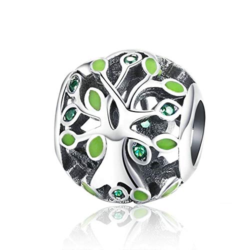 FeatherWish Family Heritage Tree Of Life Love Round Bead 925 Sterling Silver Charm With Green And Clear Cubic Zirconia Compatible With Pandora Bracelet Or Necklace