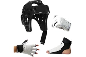 FANGJIE Martial Arts Karate Protective Sparring Gear Package Deal/Gift（4 Colors）- Adjustable Adults & Kids Headgear, Gloves & Kicks for MMA, Taekwondo, Boxing Training（Gift a Martial Arts backbag）