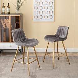 GBZB Modern Bar Stools Set of 2, Gray Velvet Bar