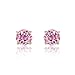 Solid 14K Gold Studs 4mm Round Cubic Zircornia Basket Setting Screwback Stud Earrings, Oct-Pink