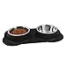 Large Dog Bowls & Mat Set - 2 Large Capacity, Removable Stainless Steel Bowl Set in a Stylish No Mess, No Spill, Non Skid, Silicone Mat. Food & Water Bowls for Medium to Large Dogs - 108oz Black