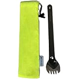 Rakuen Titanium Long Handle Spork with Polished Bowl and Ultralight Waterproof Bag for Camping, Wilderness, Outdoors, Tall Cooking Pots, and Dehydrated Meal Packs