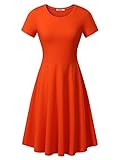 Women Short Sleeve Round Neck Summer Casual Flared Midi Dress (X-Large, Orange)