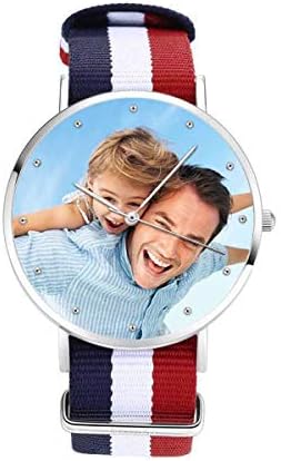 Personalized Parent Child Face Photo Custom Black Leather Strap Wrist Watches for Men/Father/Husband