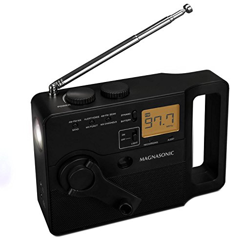 Magnasonic Multi-Function Hand Crank Emergency Radio, Dynamo Charging, AM/FM/Weather Alert, Ultra Br