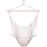Z ZTDM Hanging Hammock Chair Swing Seat with Soft Cotton Rope, Sturdy Wood Bar, 300lbs Capacity for Indoor Outdoor Bedroom Garden Yard Patio Porch (Beige)