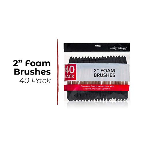Academy Art Supply - 40 Piece Value Pack of 2 Inch Wide Foam/Sponge Paint Brushes