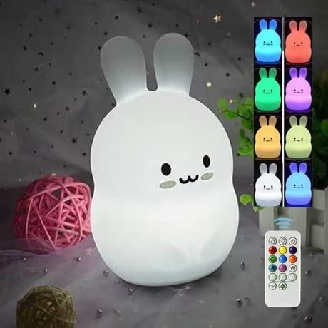 ZP LIFE-Large Cute Bunny Night Light Kids, with Touch Sensor & Remote Control, 9 Colour Changing LED Portable Animal Silicone Lights, USB Rechargeable Nightlights