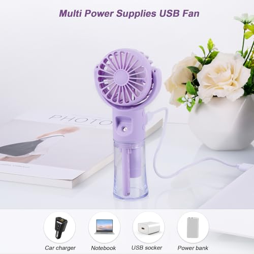 Handheld Fan Portable Fan with Rechargeable Water Battery Small USB Fan 4 Speeds Mini Handheld Fan for Holiday Outdoor Travel Accessories for Women (Purple)