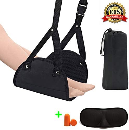 Foot Hammock Portable Travel Footrest for Airplane, Adjustable Desk Hammock Foot Rest Office, Prevents Stiffness and Swelling on Long Flights with Sleep Mask and Earplug